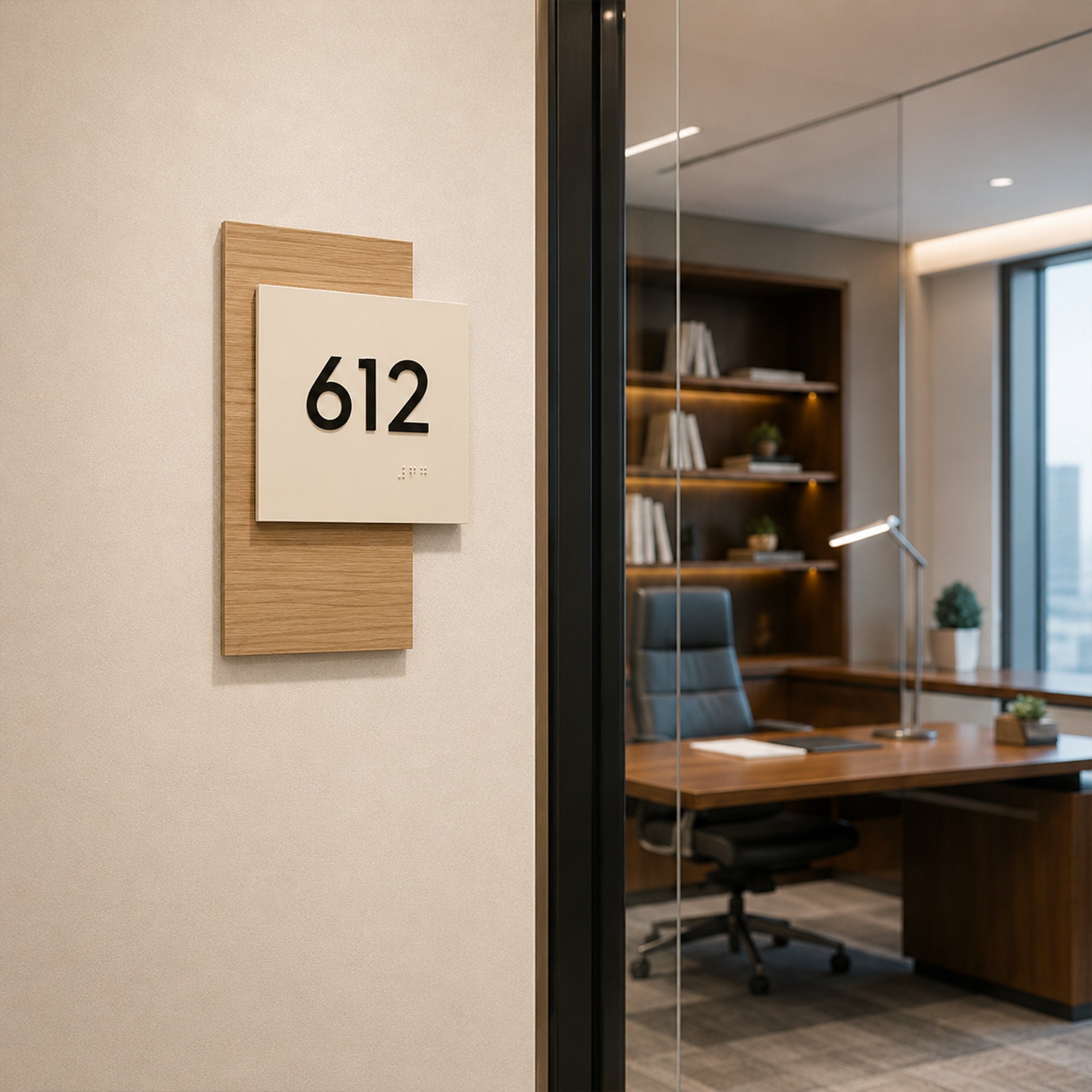 Acrylic-Wood Braille Door Number Sign
