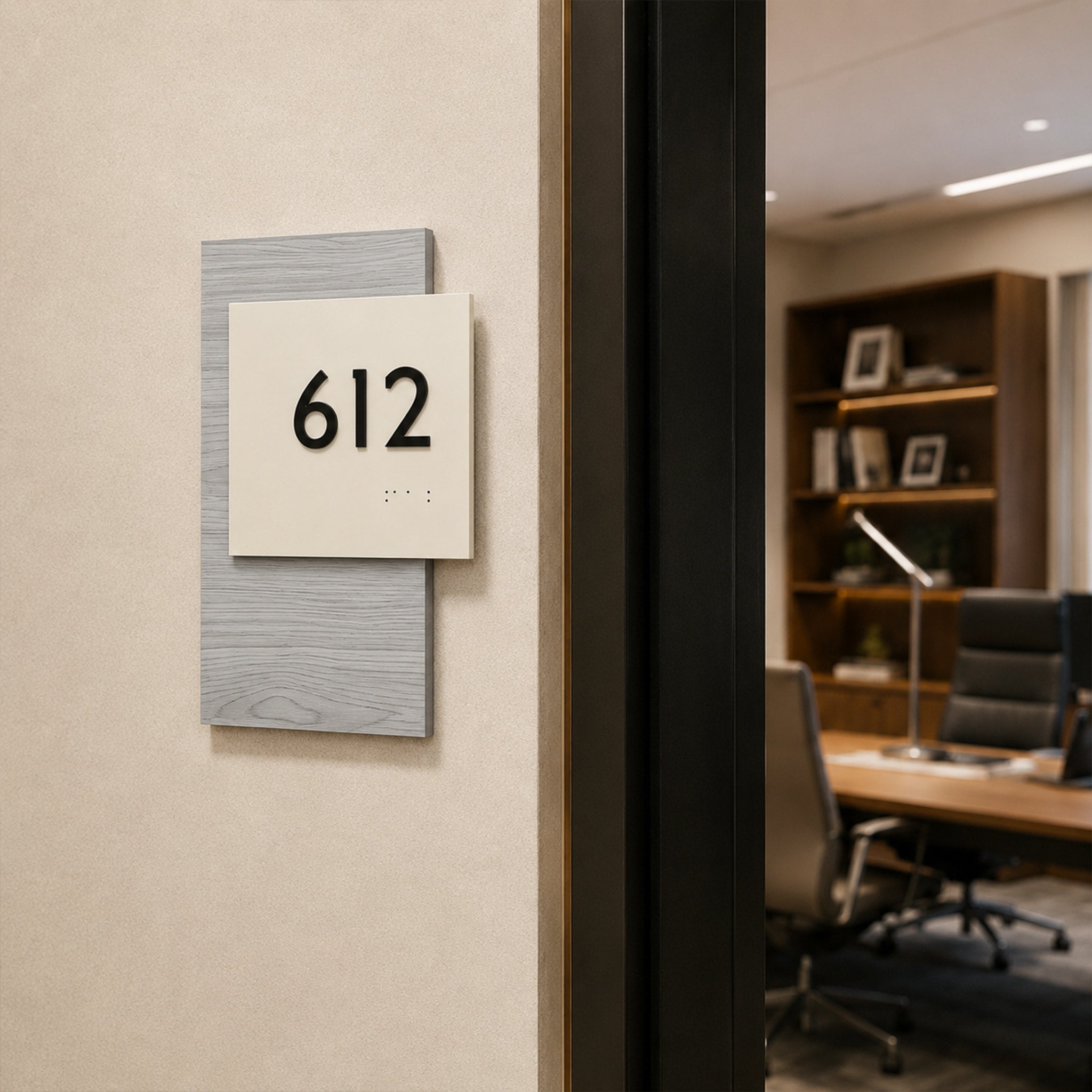 Acrylic-Wood Braille Door Number Sign