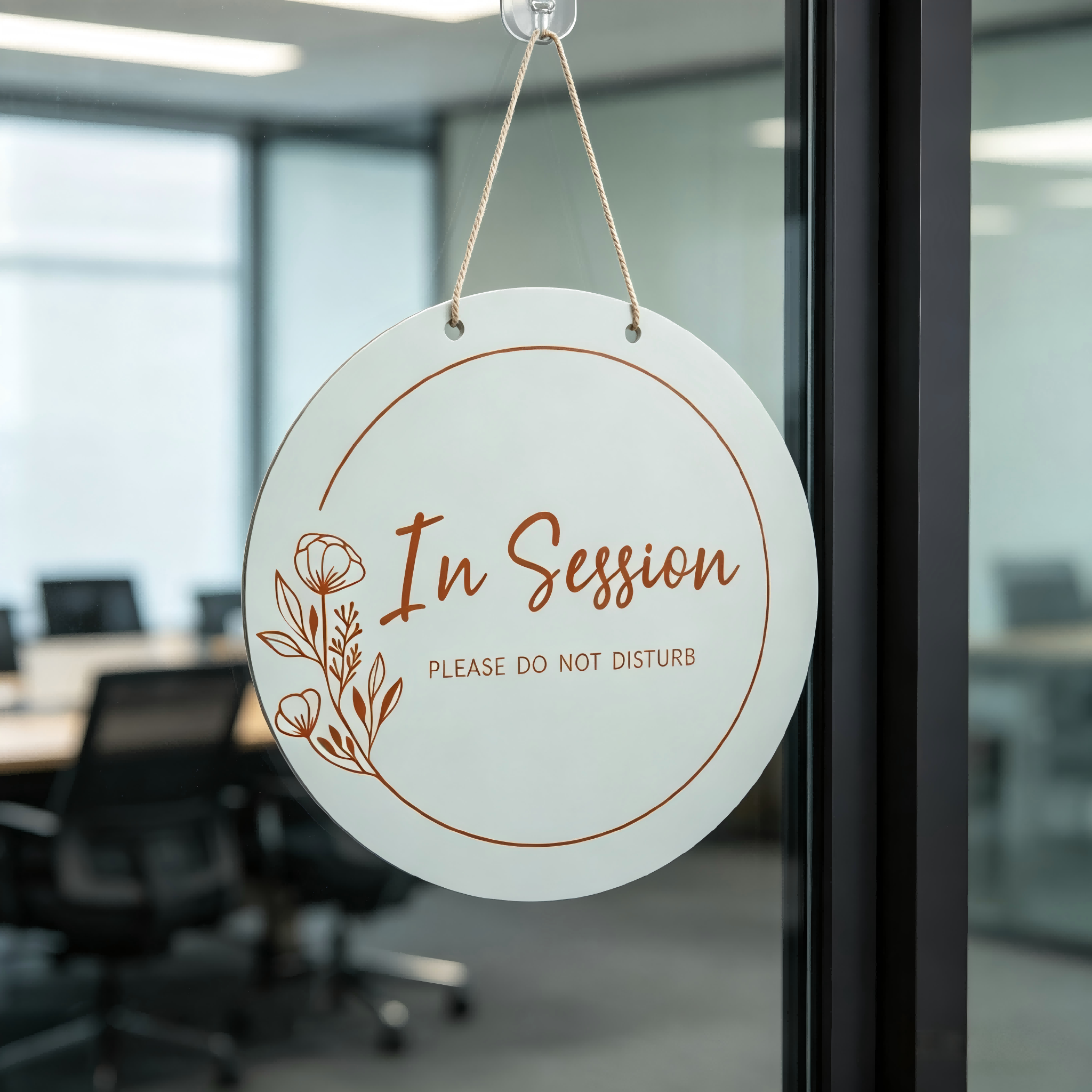 Round Hanging Acrylic Sign (In Session/Welcome)
