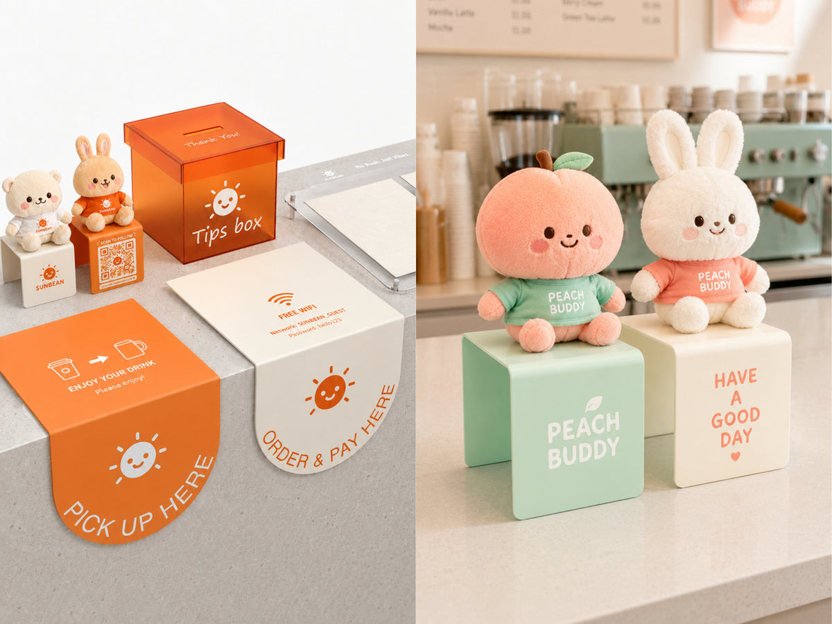 Integrated Tabletop Signage Set for Modern & Hospitality Spaces