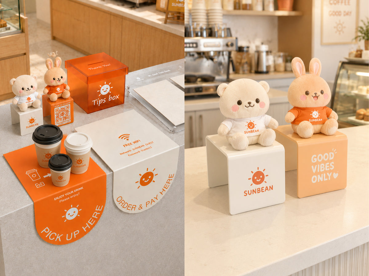 Integrated Tabletop Signage Set for Modern & Hospitality Spaces