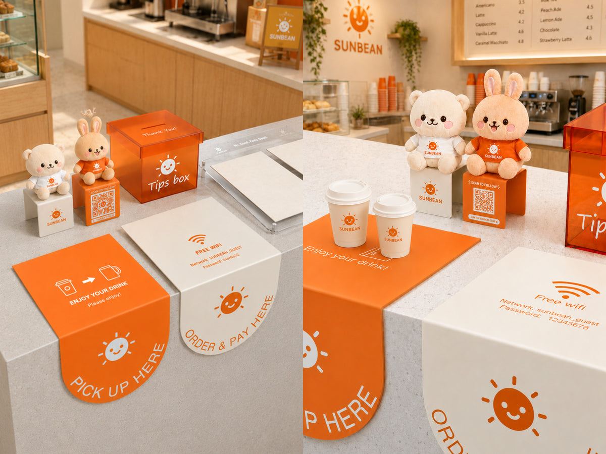 Integrated Tabletop Signage Set for Modern & Hospitality Spaces