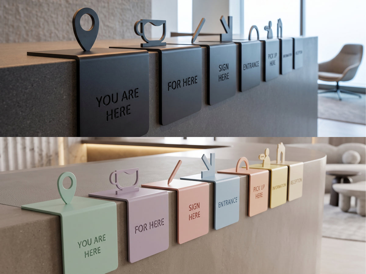 Tabletop Signage with Iconic Forms for Premium & Creative Spaces