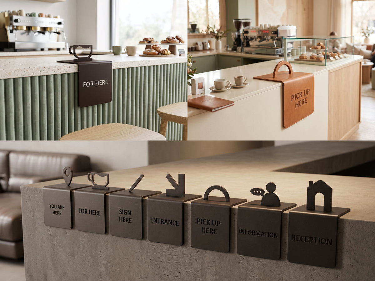 Tabletop Signage with Iconic Forms for Premium & Creative Spaces