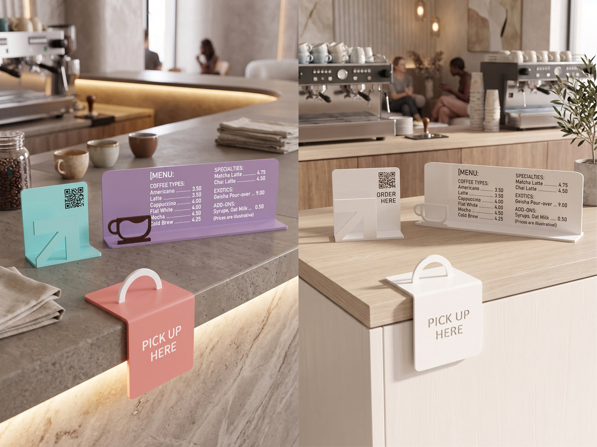 Tabletop Signage with Iconic Forms for Premium & Creative Spaces