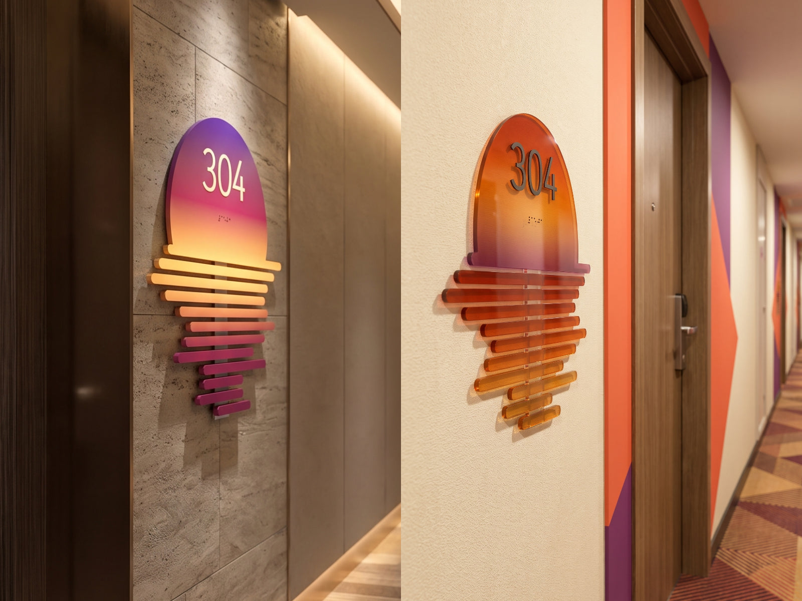 Sunset Reflection Braille Door Sign for Accessible & Refined Spaces
