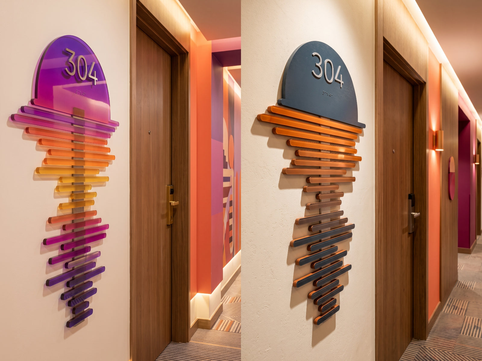 Sunset Reflection Braille Door Sign for Accessible & Refined Spaces