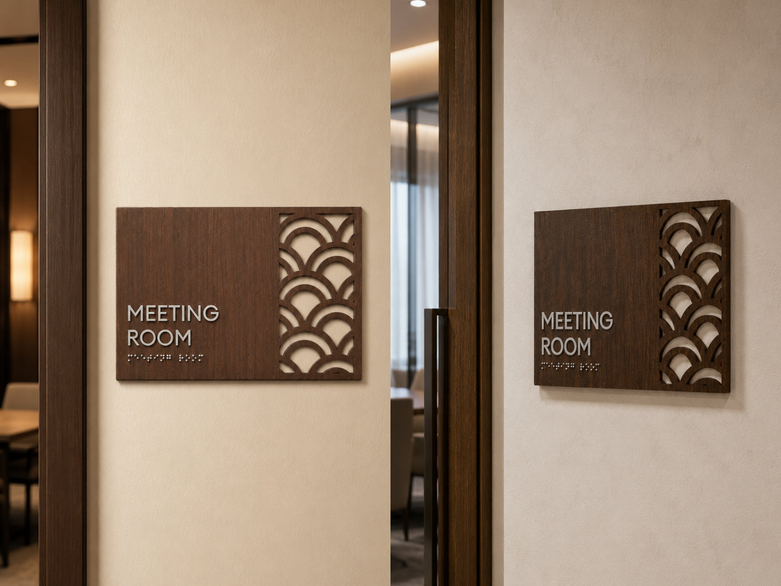 Walnut Wood Braille Door Signs for Premium & Inclusive Spaces