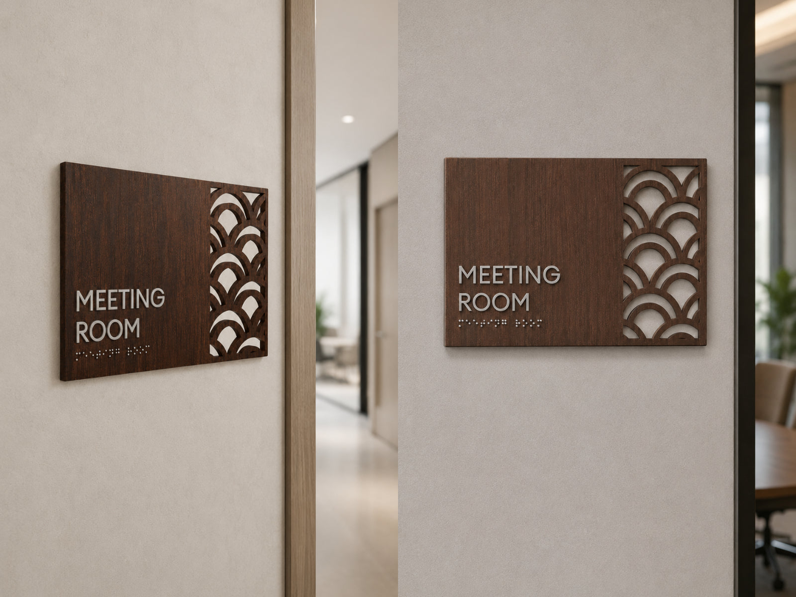 Walnut Wood Braille Door Signs for Premium & Inclusive Spaces